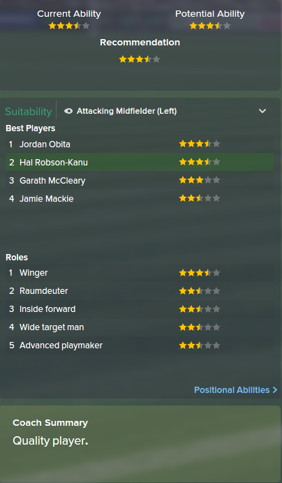 Hal Robson-Kanu, FM15, FM 2015, Football Manager 2015, Scout Report, Current & Potential Ability