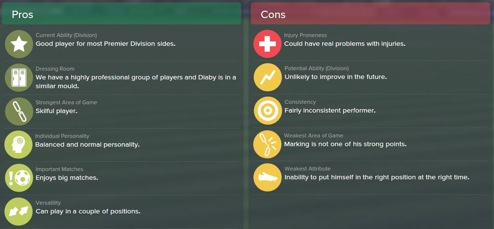 Abou Diaby, FM15, FM 2015, Football Manager 2015, Scout Report, Pros & Cons