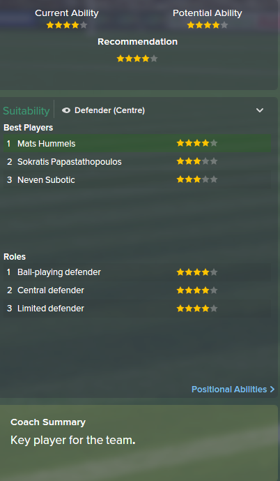 Mats Hummels, FM15, FM 2015, Football Manager 2015, Scout Report, Current & Potential Ability