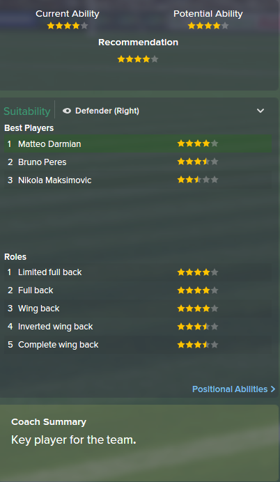 Matteo Darmian, FM15, FM 2015, Football Manager 2015, Scout Report, Current & Potential Ability