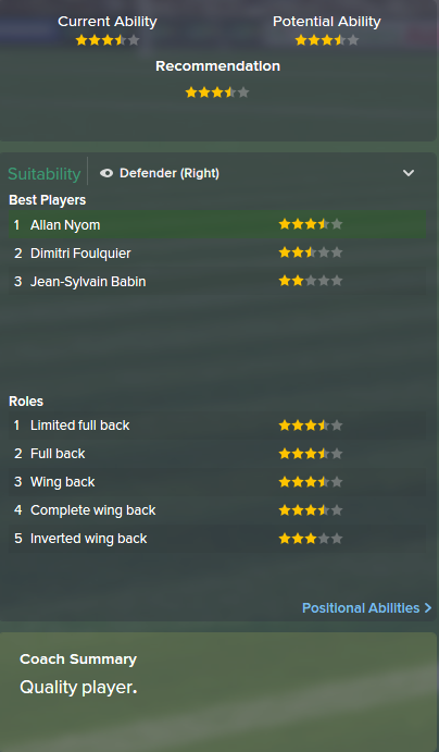 Allan Nyom, FM15, FM 2015, Football Manager 2015, Scout Report, Current & Potential Ability