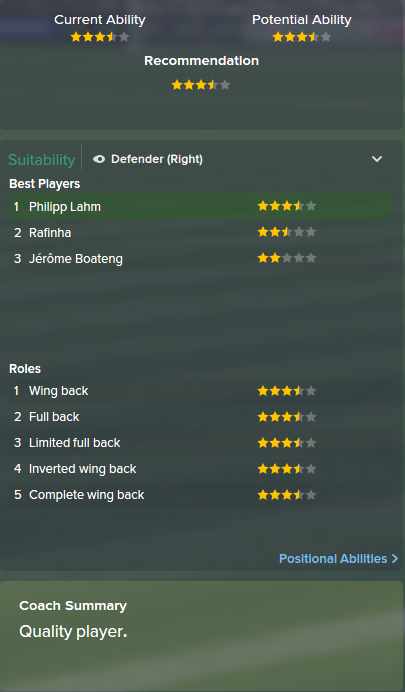 Philipp Lahm, FM15, FM 2015, Football Manager 2015, Scout Report, Current & Potential Ability