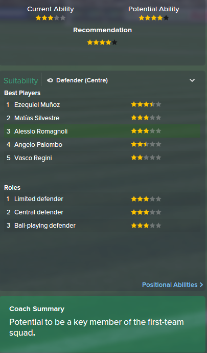 Alessio Romagnoli, FM15, FM 2015, Football Manager 2015, Scout Report, Current & Potential Ability