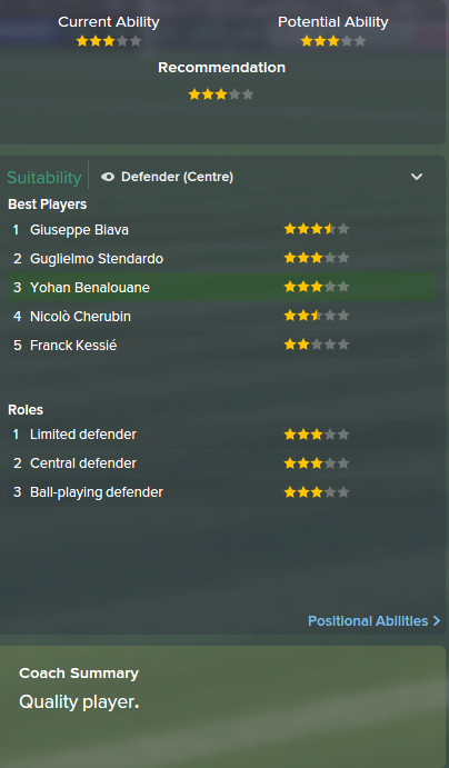 Yohan Benalouane, FM15, FM 2015, Football Manager 2015, Scout Report, Current & Potential Ability