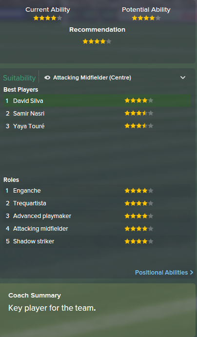David Silva, FM15, FM 2015, Football Manager 2015, Scout Report, Current & Potential Ability