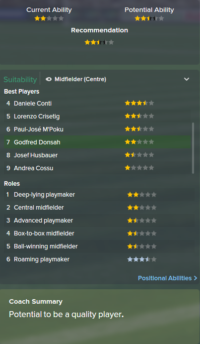 Godfred Donsah, FM15, FM 2015, Football Manager 2015, Scout Report, Current & Potential Ability