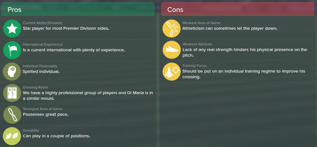 Angel Di Maria, FM15, FM 2015, Football Manager 2015, Scout Report, Pros & Cons