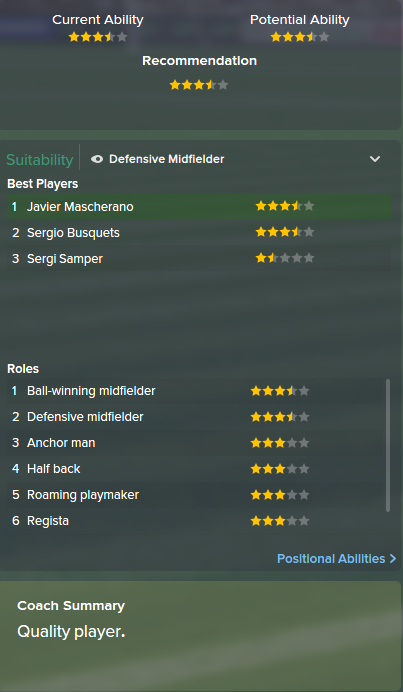 Javier Mascherano, FM15, FM 2015, Football Manager 2015, Scout Report, Current & Potential Ability