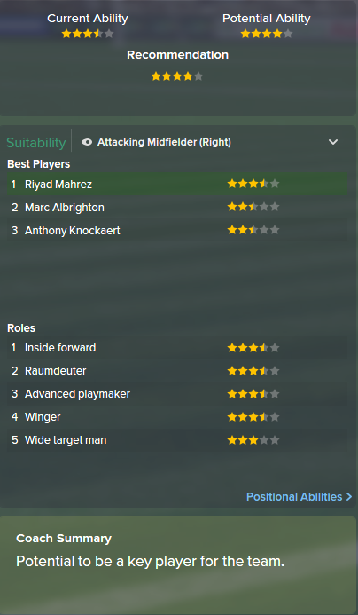 Riyad Mahrez, FM15, FM 2015, Football Manager 2015, Scout Report, Current & Potential Ability