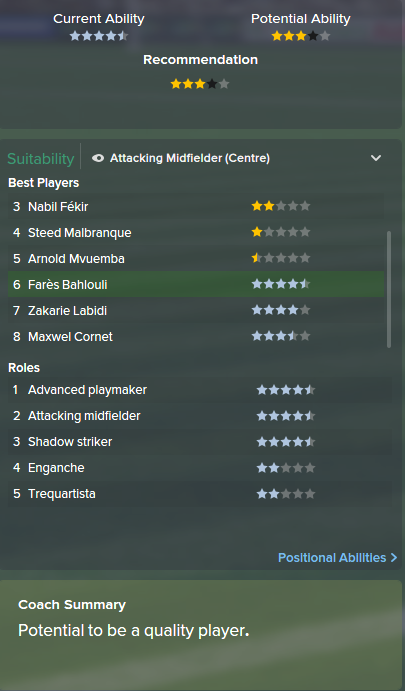 Fares Bahlouli, FM15, FM 2015, Football Manager 2015, Scout Report, Current & Potential Ability