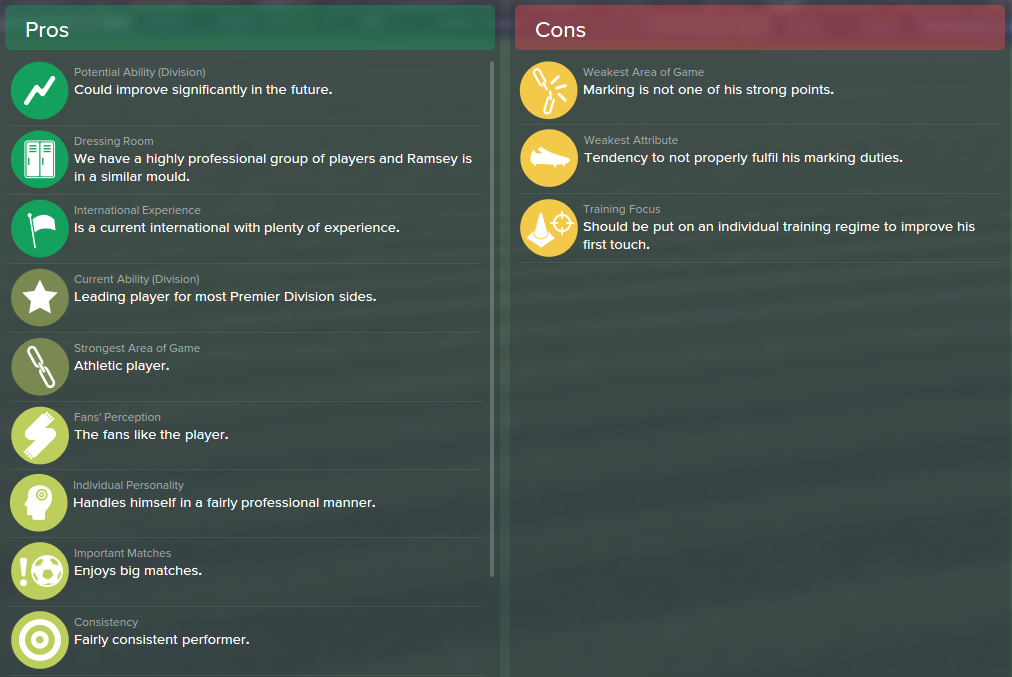 Aaron Ramsey, FM15, FM 2015, Football Manager 2015, Scout Report, Pros & Cons