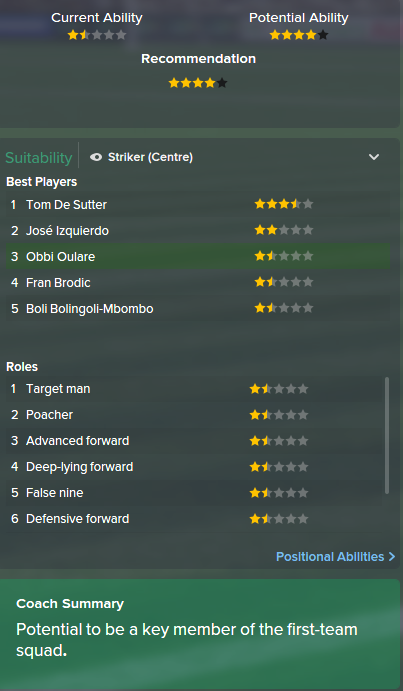 Obbi Oulare, FM15, FM 2015, Football Manager 2015, Scout Report, Current & Potential Ability