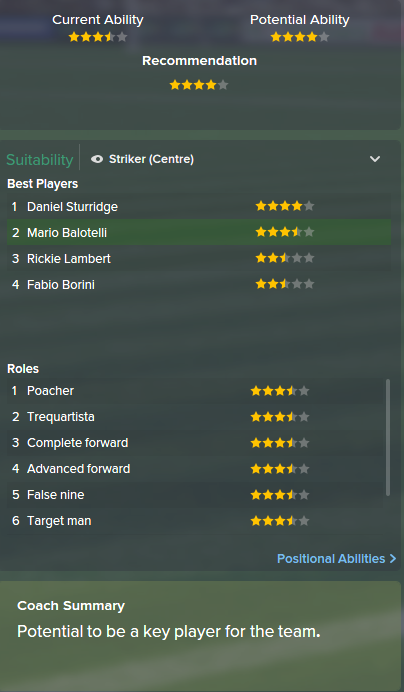 Mario Balotelli, FM15, FM 2015, Football Manager 2015, Scout Report, Current & Potential Ability