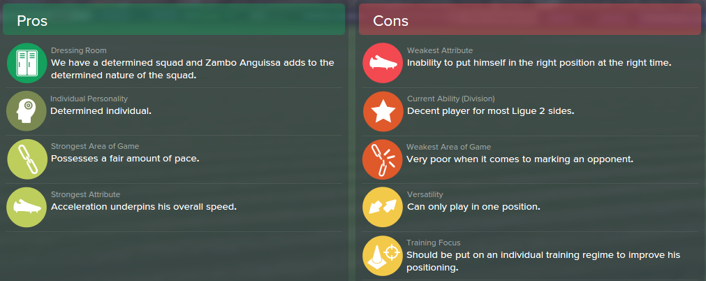 Franck Zambo Anguissa, FM15, FM 2015, Football Manager 2015, Scout Report, Pros & Cons