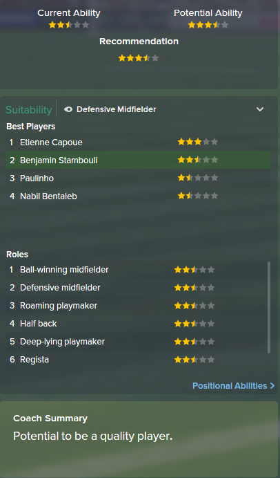 Benjamin Stambouli, FM15, FM 2015, Football Manager 2015, Scout Report, Current & Potential Ability