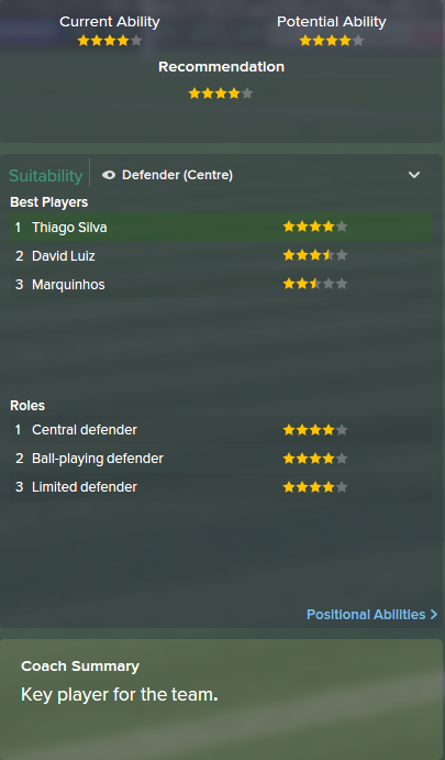 Thiago Silva, FM15, FM 2015, Football Manager 2015, Scout Report, Current & Potential Ability