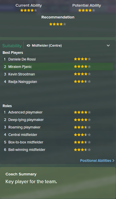 Miralem Pjanic, FM15, FM 2015, Football Manager 2015, Scout Report, Current & Potential Ability