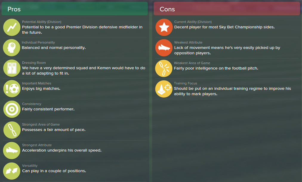 Olivier Kemen, FM15, FM 2015, Football Manager 2015, Scout Report, Pros & Cons
