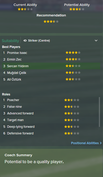 Sercan Yildirim, FM15, FM 2015, Football Manager 2015, Scout Report, Current & Potential Ability