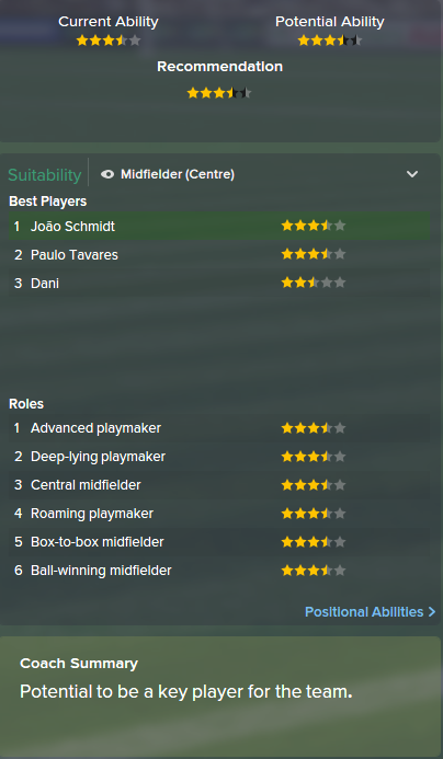 Joao Schmidt, FM15, FM 2015, Football Manager 2015, Scout Report, Current & Potential Ability