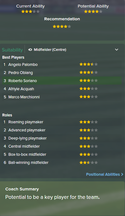 Roberto Soriano, FM15, FM 2015, Football Manager 2015, Scout Report, Current & Potential Ability