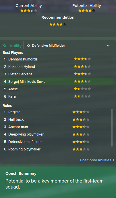 Sergej Milinkovic Savic, FM15, FM 2015, Football Manager 2015, Scout Report, Current & Potential Ability