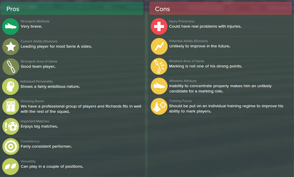 Micah Richards, FM15, FM 2015, Football Manager 2015, Scout Report, Pros & Cons