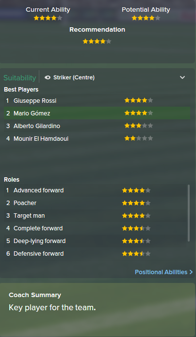 Mario Gomez, FM15, FM 2015, Football Manager 2015, Scout Report, Current & Potential Ability