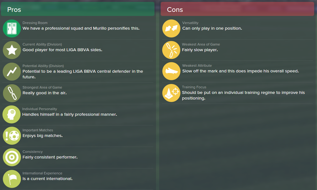 Jeison Murillo, FM15, FM 2015, Football Manager 2015, Scout Report, Pros & Cons