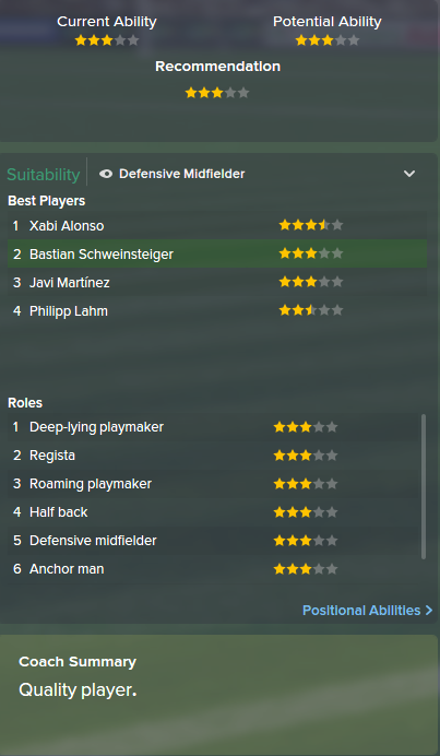 Bastian Schweinsteiger, FM15, FM 2015, Football Manager 2015, Scout Report, Current & Potential Ability