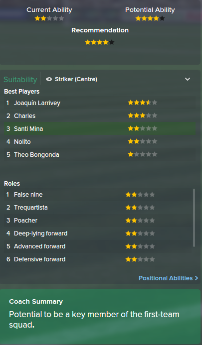 Santi Mina, FM15, FM 2015, Football Manager 2015, Scout Report, Current & Potential Ability