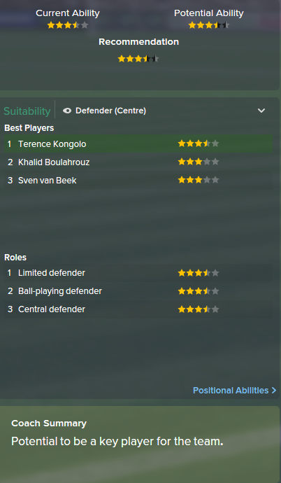 Terence Kongolo, FM15, FM 2015, Football Manager 2015, Scout Report, Current & Potential Ability