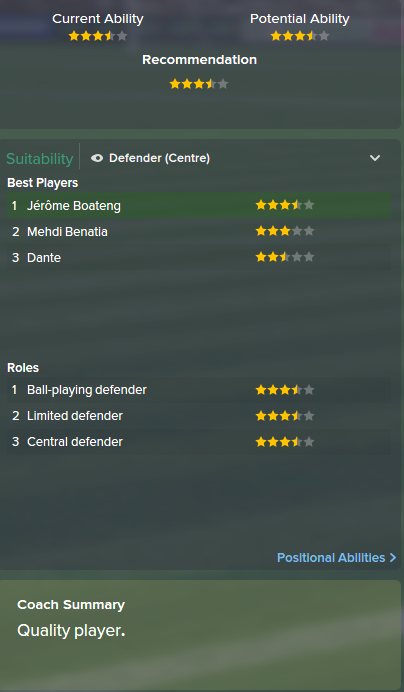 Jerome Boateng, FM15, FM 2015, Football Manager 2015, Scout Report, Current & Potential Ability