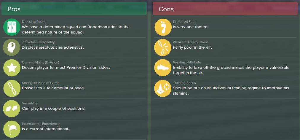 Andrew Robertson, FM15, FM 2015, Football Manager 2015, Scout Report, Pros & Cons