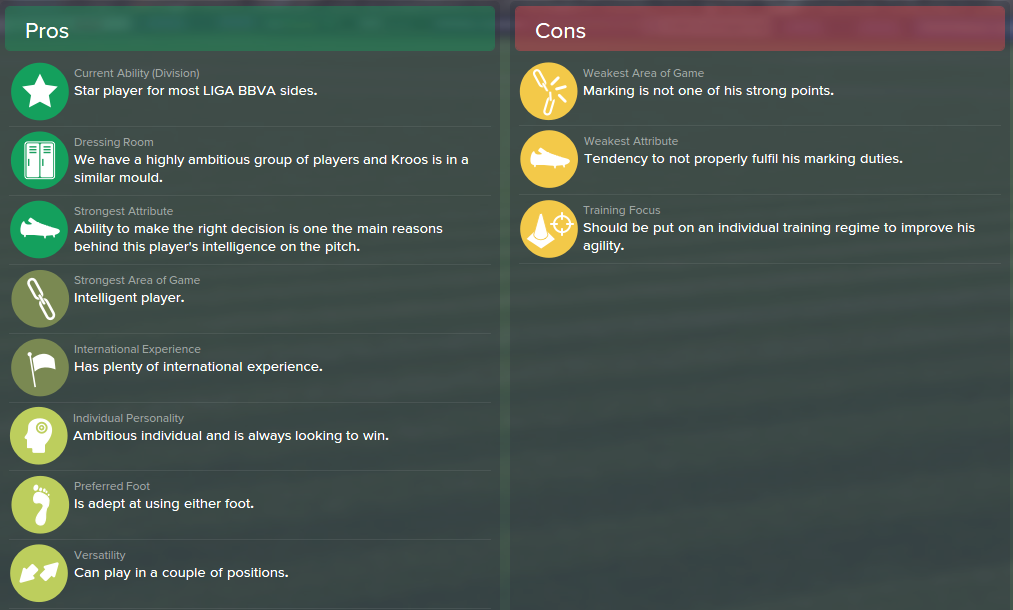 Toni Kroos, FM15, FM 2015, Football Manager 2015, Scout Report, Pros & Cons