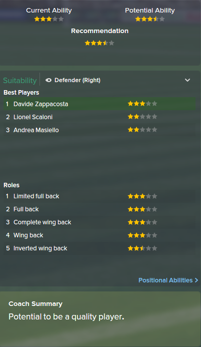 Davide Zappacosta, FM15, FM 2015, Football Manager 2015, Scout Report, Current & Potential Ability