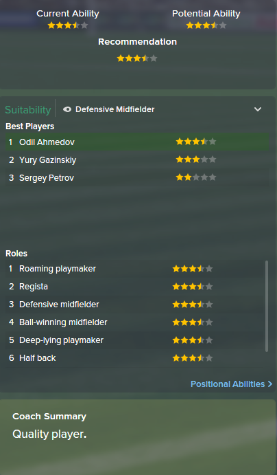 Odil Ahmedov, FM15, FM 2015, Football Manager 2015, Scout Report, Current & Potential Ability