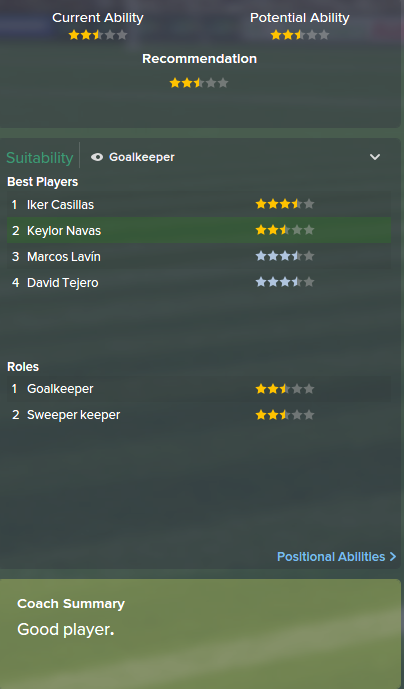 Keylor Navas, FM15, FM 2015, Football Manager 2015, Scout Report, Current & Potential Ability