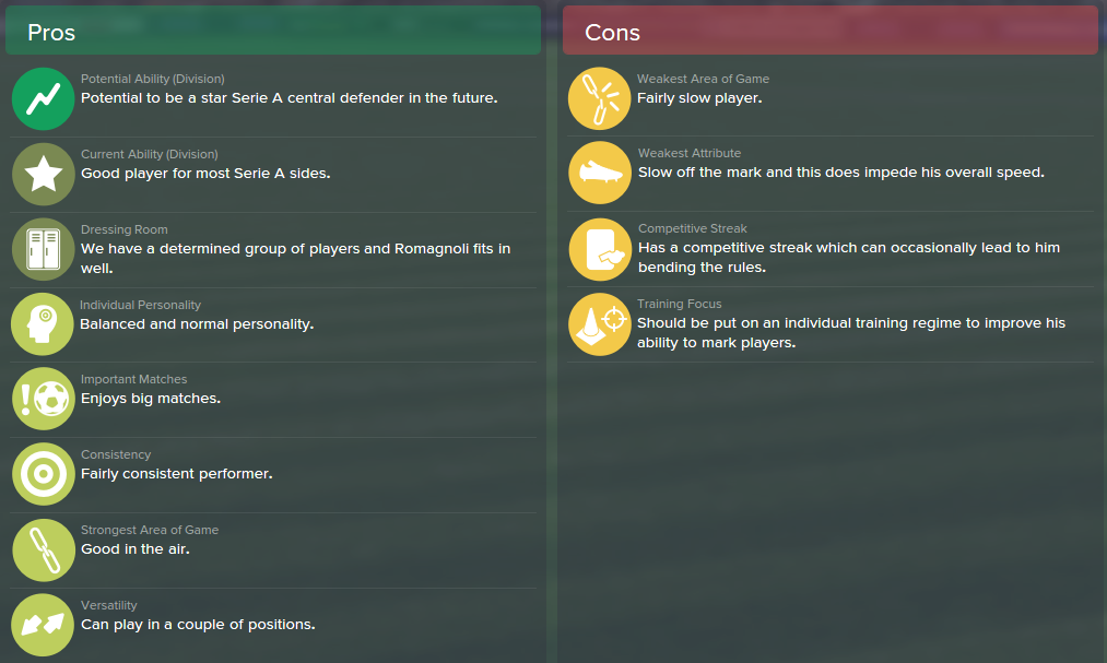 Alessio Romagnoli, FM15, FM 2015, Football Manager 2015, Scout Report, Pros & Cons