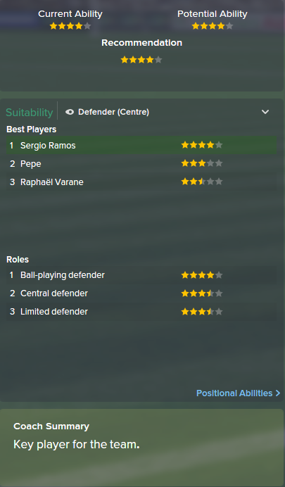 Sergio Ramos, FM15, FM 2015, Football Manager 2015, Scout Report, Current & Potential Ability