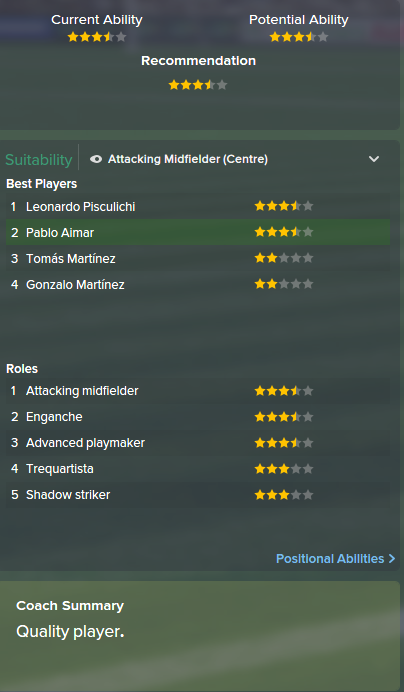 Pablo Aimar, FM15, FM 2015, Football Manager 2015, Scout Report, Current & Potential Ability