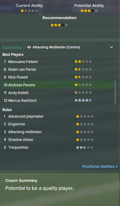 Andreas Pereira, FM15, FM 2015, Football Manager 2015, Scout Report, Current & Potential Ability